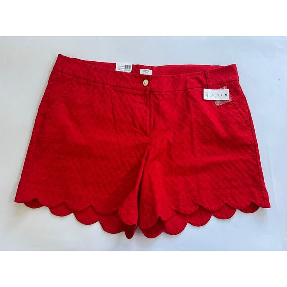 NWT Crown & Ivy Red Shelby Textured Scallop Hem Shorts Womens Size 22W - Picture 1 of 15